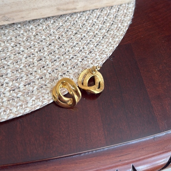 Vintage Monet Gold Tone Pierced Earrings - Picture 2 of 3